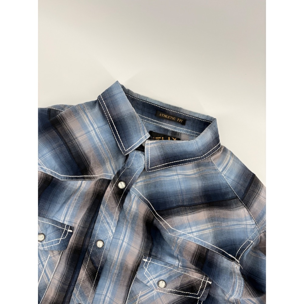 Helix Western Shirt Mens Large Blue Plaid Good Pearl Snap Long Sleeve Athletic